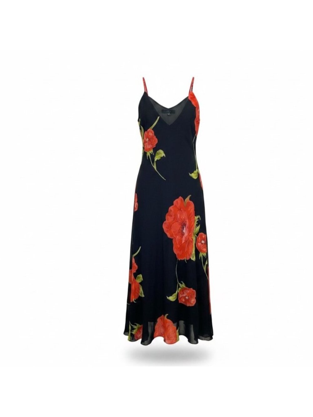 American Angel Womens Black Floral Spaghetti Strap Dress Red Poppy Print